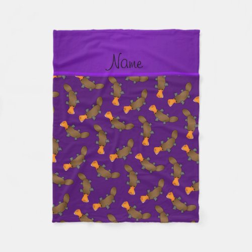 Personalized name purple platypus pattern fleece blanket
