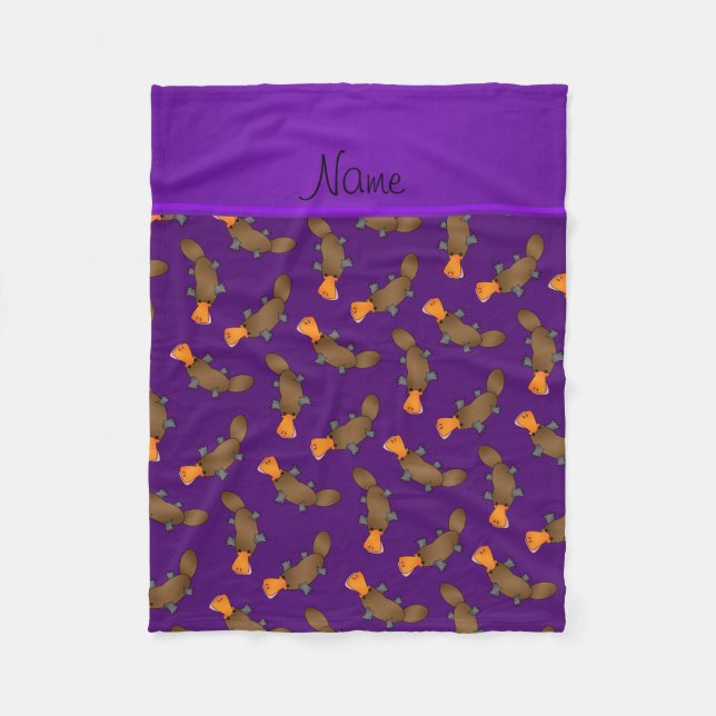 Personalized name purple platypus pattern fleece blanket (Front)