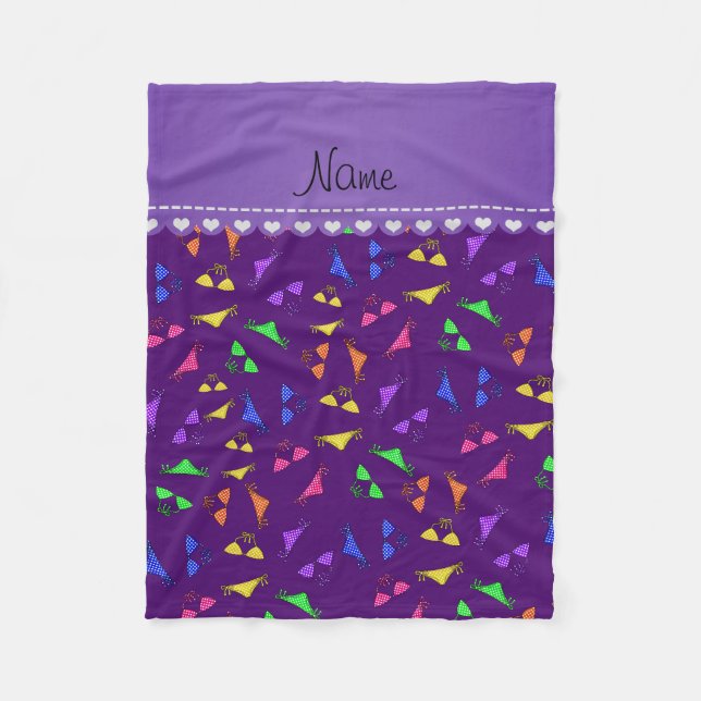Personalized name purple rainbow bikinis fleece blanket (Front)