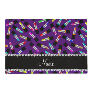 Personalized name purple rainbow lipstick placemat