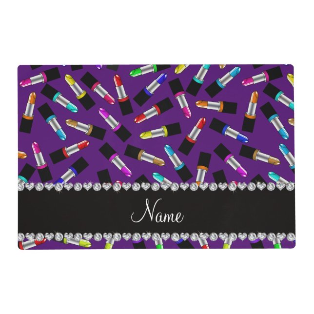 Personalized name purple rainbow lipstick placemat (Front)