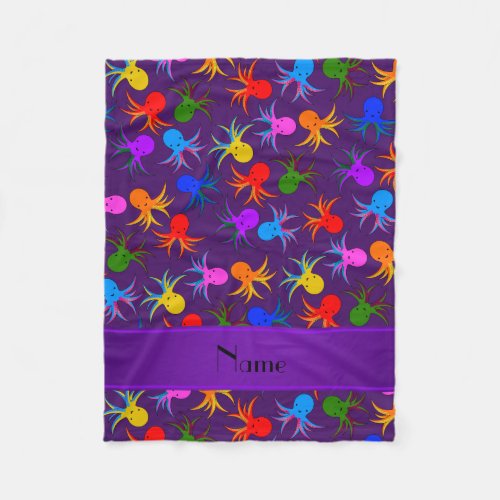 Personalized name purple rainbow octopus fleece blanket