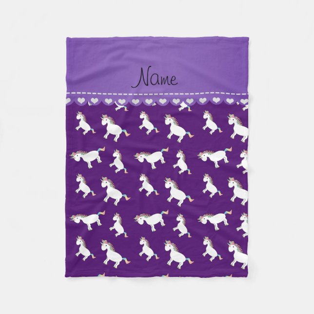 Personalized name purple rainbow unicorns fleece blanket (Front)