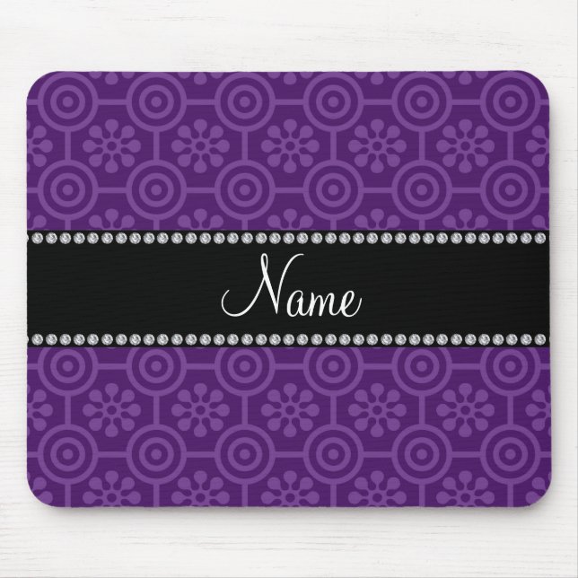 Personalized name purple retro flowers mouse pad (Front)