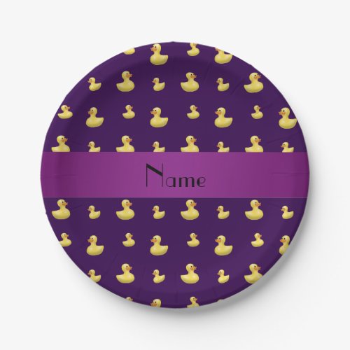 Personalized name purple rubber duck pattern paper plates