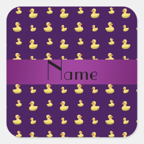 Personalized name purple rubber duck pattern square sticker