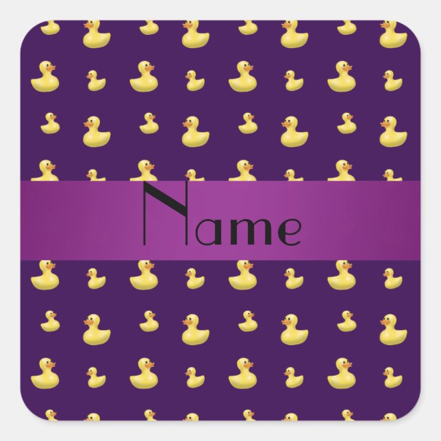 Personalized name purple rubber duck pattern square sticker (Front)