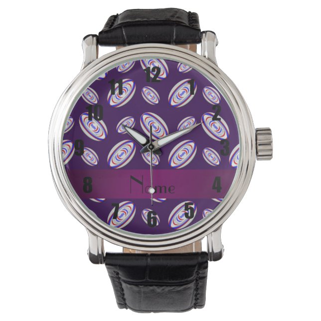 Personalized name purple rugby balls watch (Front)