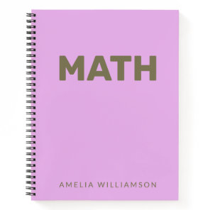 Personalized Name Purple School Subject Math Lilac Notebook