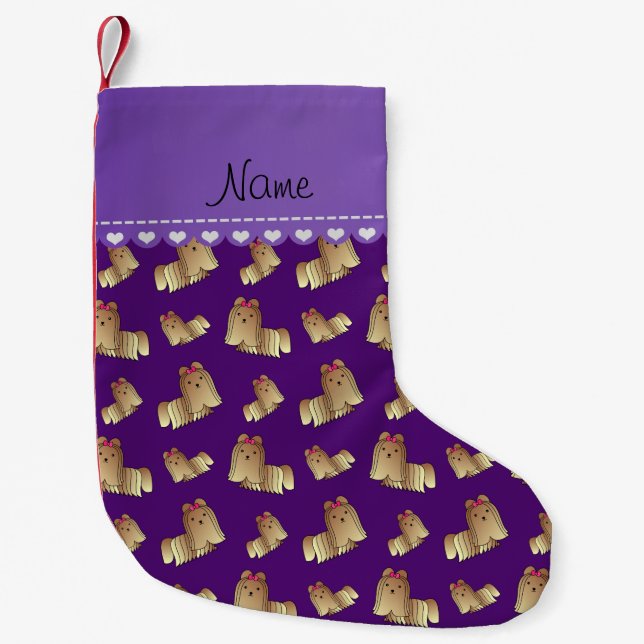 Personalized name purple shih tzu dogs small christmas stocking (Front)