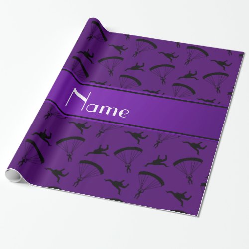 Personalized name purple skydiving pattern wrapping paper