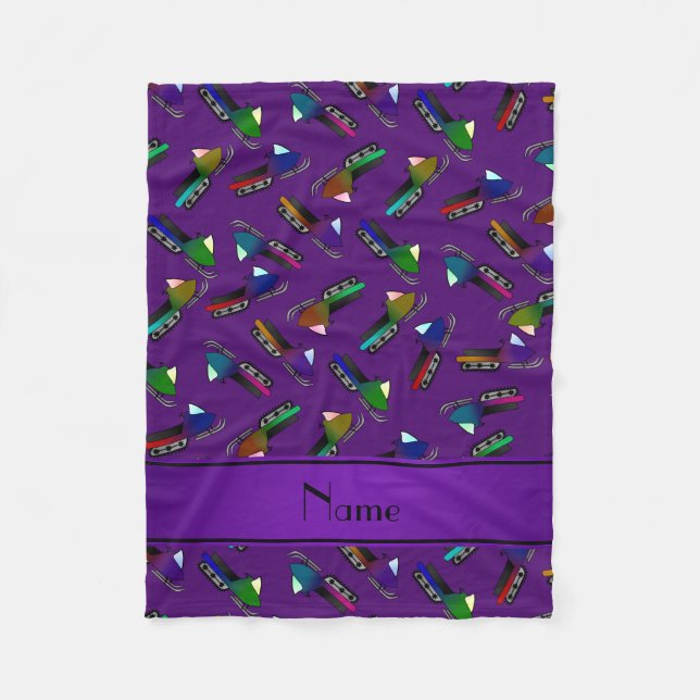 Personalized name purple snowmobiles fleece blanket (Front)