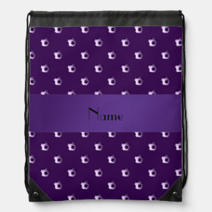 Personalized name purple soccer balls drawstring bag