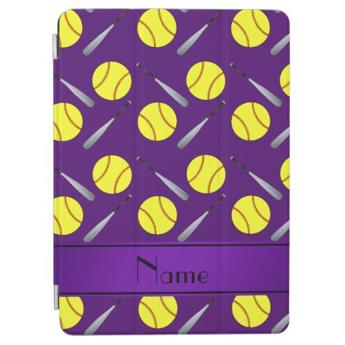 Personalized name purple softball pattern iPad air cover