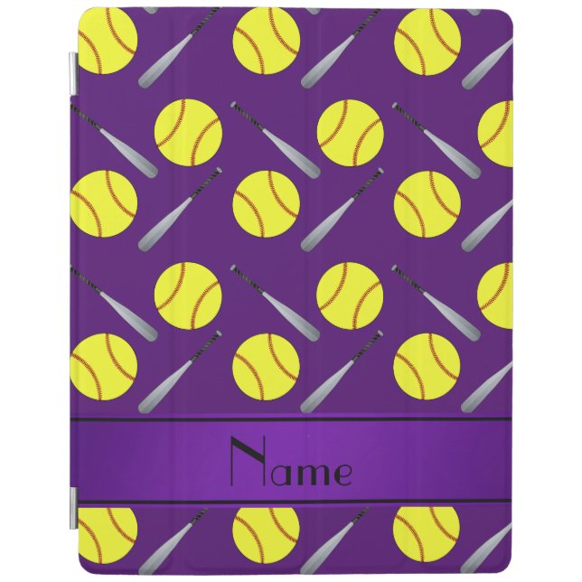 Personalized name purple softball pattern iPad air cover (Front)