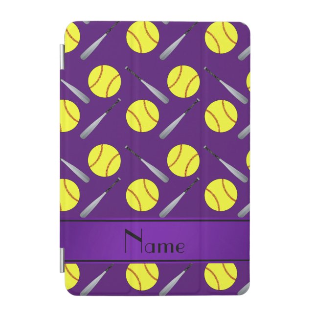 Personalized name purple softball pattern iPad mini cover (Front)