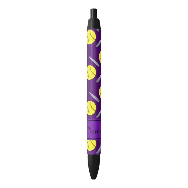 Personalized name purple softball pattern pen (Front Vertical)