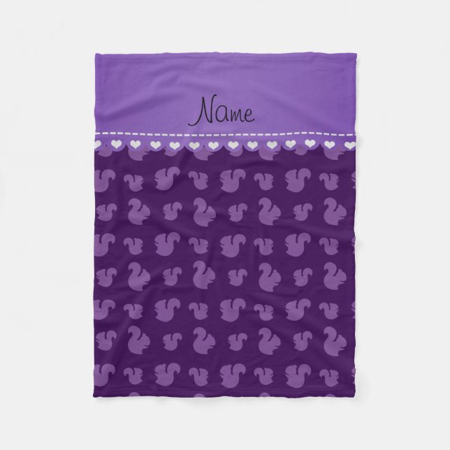 Personalized name purple squirrel pattern fleece blanket (Front)