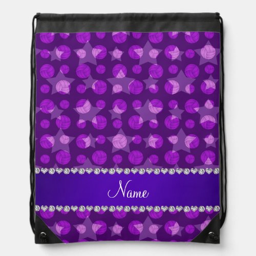 Personalized name purple stars volleyballs drawstring bag