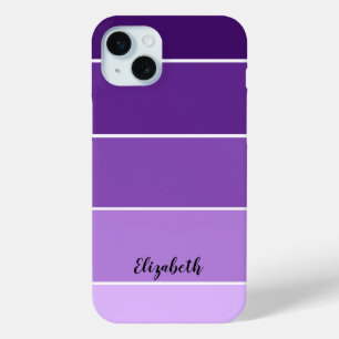 Personalized Name Purple Stripe Color Palette Chip iPhone 15 Plus Case