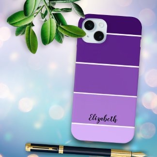 Personalized Name Purple Stripe Color Palette Chip iPhone 15 Plus Case