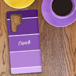 Personalized Name Purple Stripe Color Palette Chip Samsung Galaxy S22 Ultra Case<br><div class="desc">Here's a great gift idea for the purple lover in your life. The design resembles a paint color chip. The five shades of purple get darker going up the case and the custom name sits midway. Personalize the text with a name or initials, remove the text or click customize to...</div>