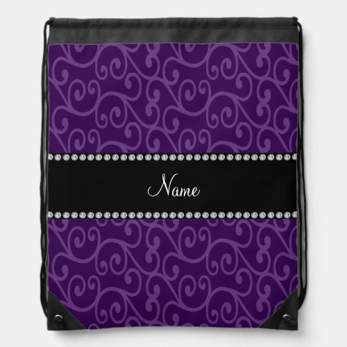 Personalized name purple swirls drawstring bag