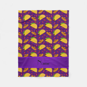 Personalized name purple tacos sombreros chilis fleece blanket