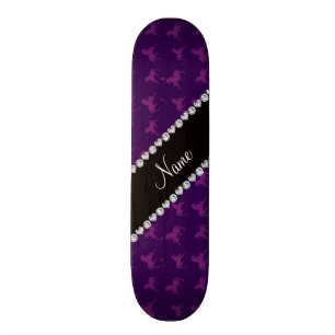 Personalized name purple unicorn pattern skateboard