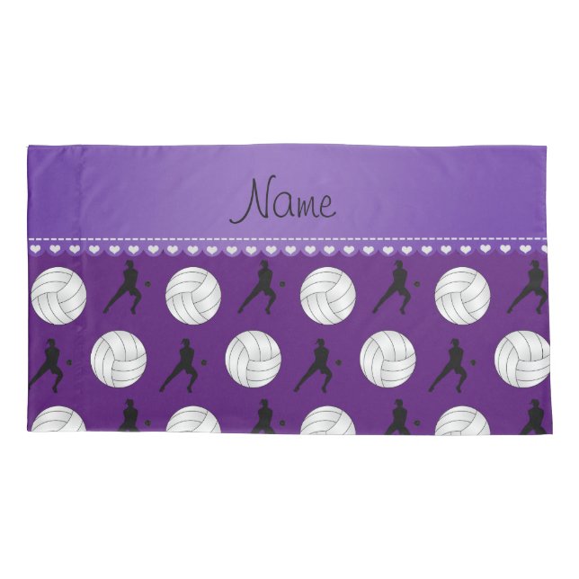 Personalized name purple volleyballs silhouettes pillowcase (Back)
