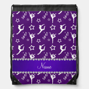 Personalized name purple white gymnastics stars drawstring bag