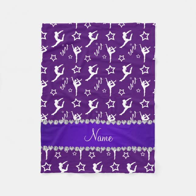 Personalized name purple white gymnastics stars fleece blanket (Front)