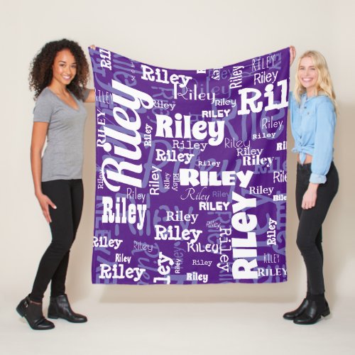  Personalized Name Purple White Name RepeatPattern Fleece Blanket