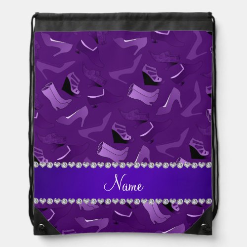 Personalized name purple womens shoes pattern drawstring bag