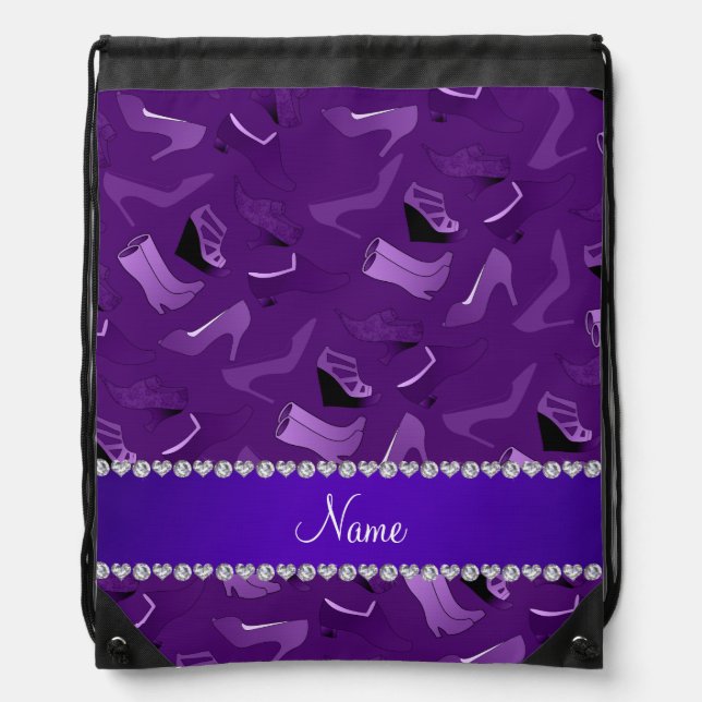 Personalized name purple women's shoes pattern drawstring bag (Front)