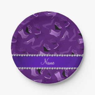 Personalized name purple women's shoes pattern paper plates