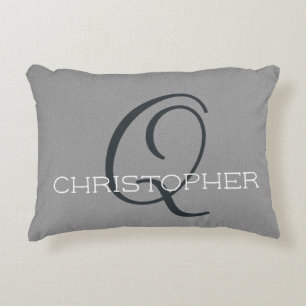 Personalized Name Q Initial Black White Gray Accent Pillow