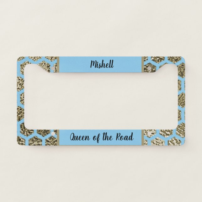 Personalized Name Queen of the Road Faux Gold Dot License Plate Frame (Front)