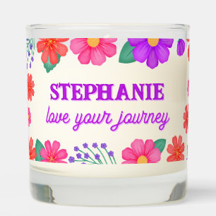 Personalized Name Quote Pink Orange Violet Floral Scented Candle