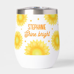 Personalized Name Quote Sunflower Motivational Thermal Wine Tumbler