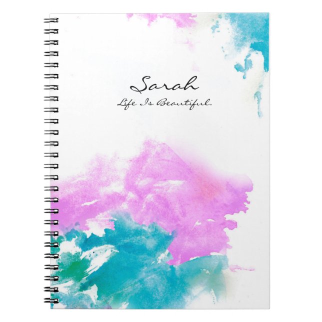 Personalized Name, quote, water paint design Notebook (Front)