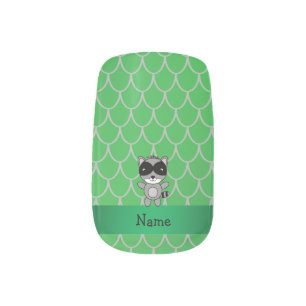 Personalized name raccoon green dragon scales minx nail wraps