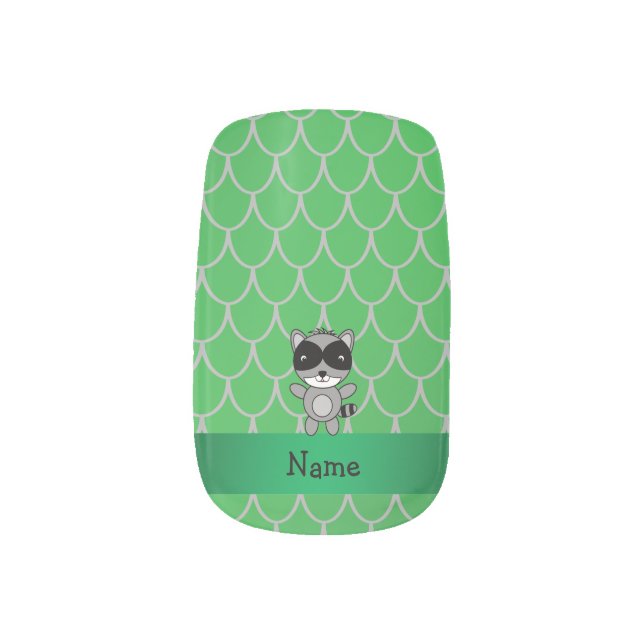 Personalized name raccoon green dragon scales minx nail wraps (Left Thumb)