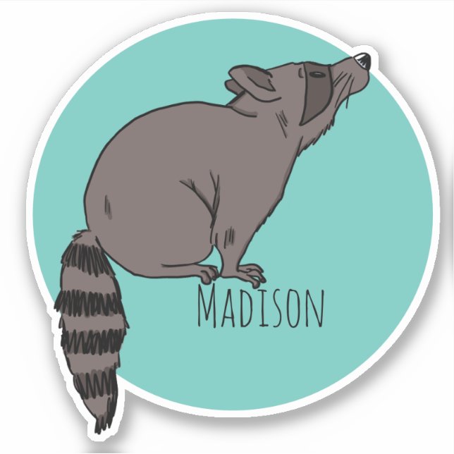 Personalized Name Raccoon Vinyl Sticker (Front)