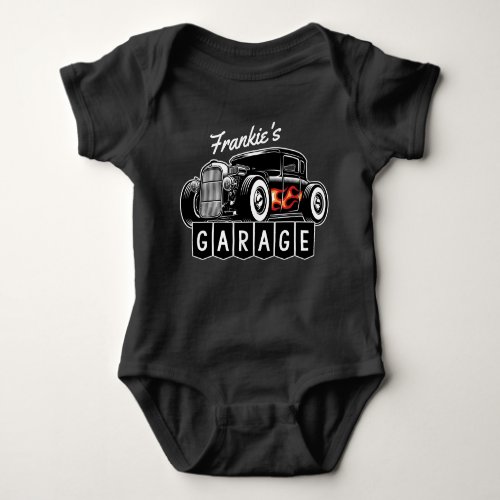Personalized NAME Racing Flames Hot Rod Garage Baby Bodysuit