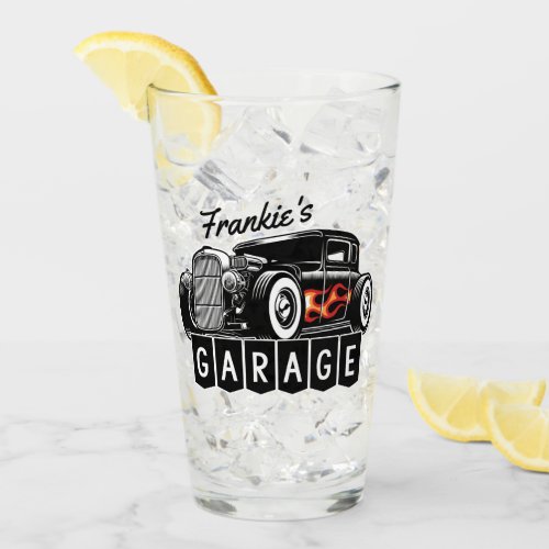 Personalized NAME Racing Flames Hot Rod Garage Glass