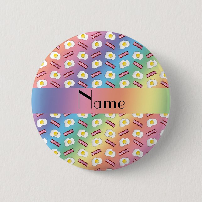 Personalized name rainbow bacon eggs button (Front)