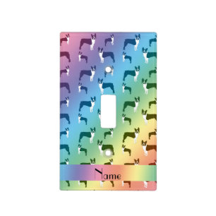 Personalized name rainbow boston terrier light switch cover