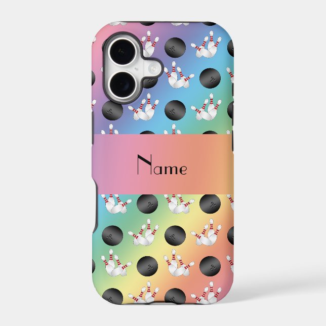 Personalized name rainbow bowling pattern iphone case (Back)