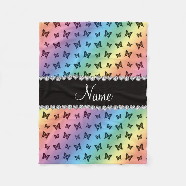 Personalized name rainbow butterfly pattern fleece blanket (Front)
